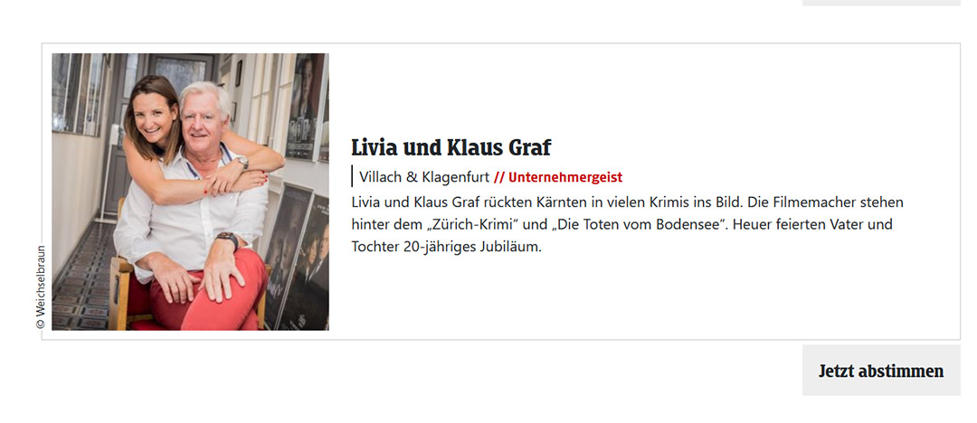 Livia und Klaus Graf nominiert als Köpfe des Jahres!